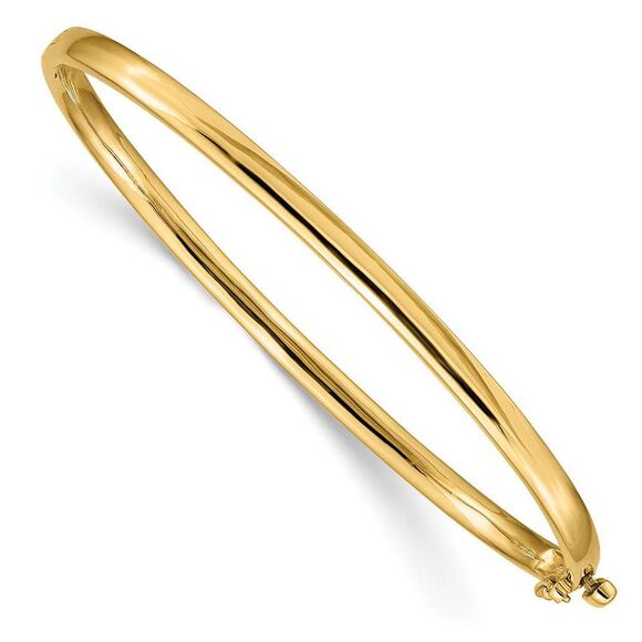 3.6mm 14k Yellow Gold Polished Solid Half Round Hinged Bangle Bracelet - Picture 1 of 5
